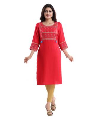 RED RAYON LONG kurti for Women 1