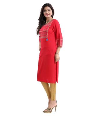 RED RAYON LONG kurti for Women 2