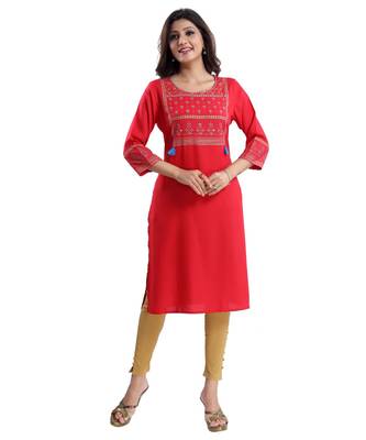 RED RAYON LONG kurti for Women 3