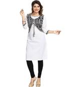 Desirable White Chicken kurti with Black Designer Jacket