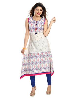 Print Precious White A-line Designer Cotton kurti 1