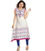 Print Precious White A-line Designer Cotton kurti