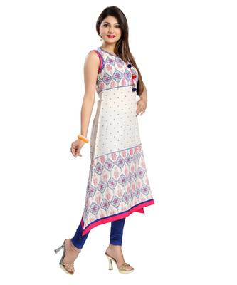 Print Precious White A-line Designer Cotton kurti 2