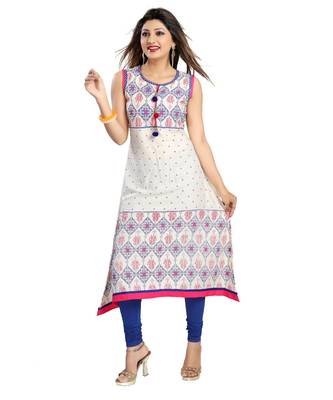 Print Precious White A-line Designer Cotton kurti 3