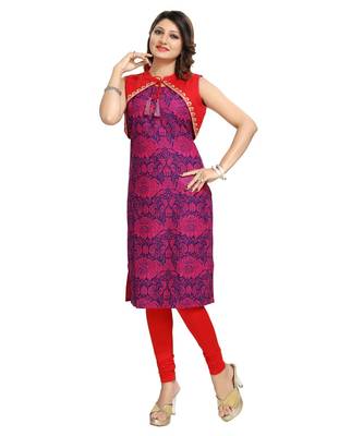 Pure Purple Jacket Style Printed Sleeveless Kurti for Daily wear 2