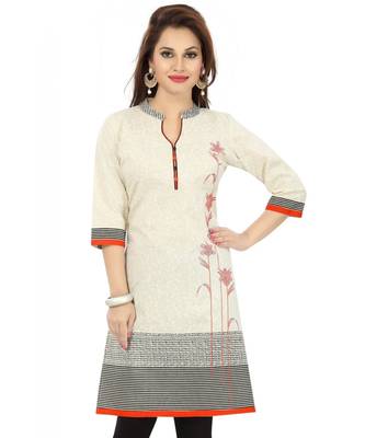Contemporary Beauty Off White Cotton Short kurti for Women 1