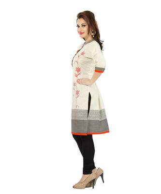 Contemporary Beauty Off White Cotton Short kurti for Women 2