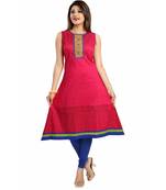Bold and Blast Hot Pink Raw Silk Sleeveless Kurti kurti for Everyday Comfort Wear