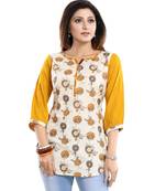 Cream Cotton Printed Apple-Cut Short kurti