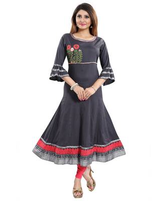Beauteous Gray Long Anarkali Styled Rayon Cotton Kurti 1