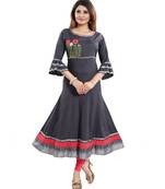 Beauteous Gray Long Anarkali Styled Rayon Cotton Kurti