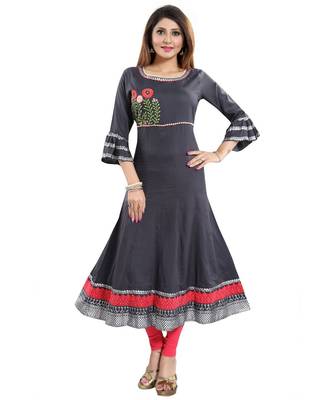 Beauteous Gray Long Anarkali Styled Rayon Cotton Kurti 3