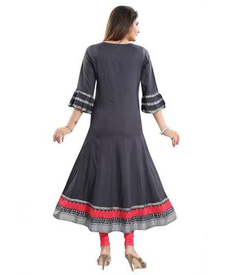 Beauteous Gray Long Anarkali Styled Rayon Cotton Kurti 4