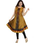 Mesmerising Mustard Chanderi Silk A-line Layered kurti with Dori Detailing