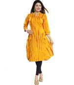 Yellow Cotton Chikan Embroidery kurti for Women with Subtle thread work