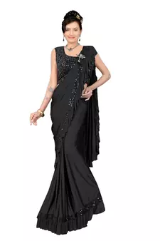 Black Ready To Wear Stitching Blouse With Broach And Sequence
