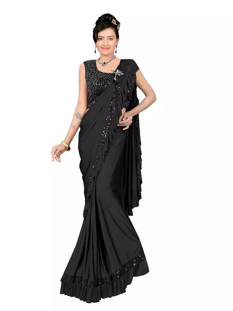 Black Ready To Wear Stitching Blouse With Broach And Sequence
