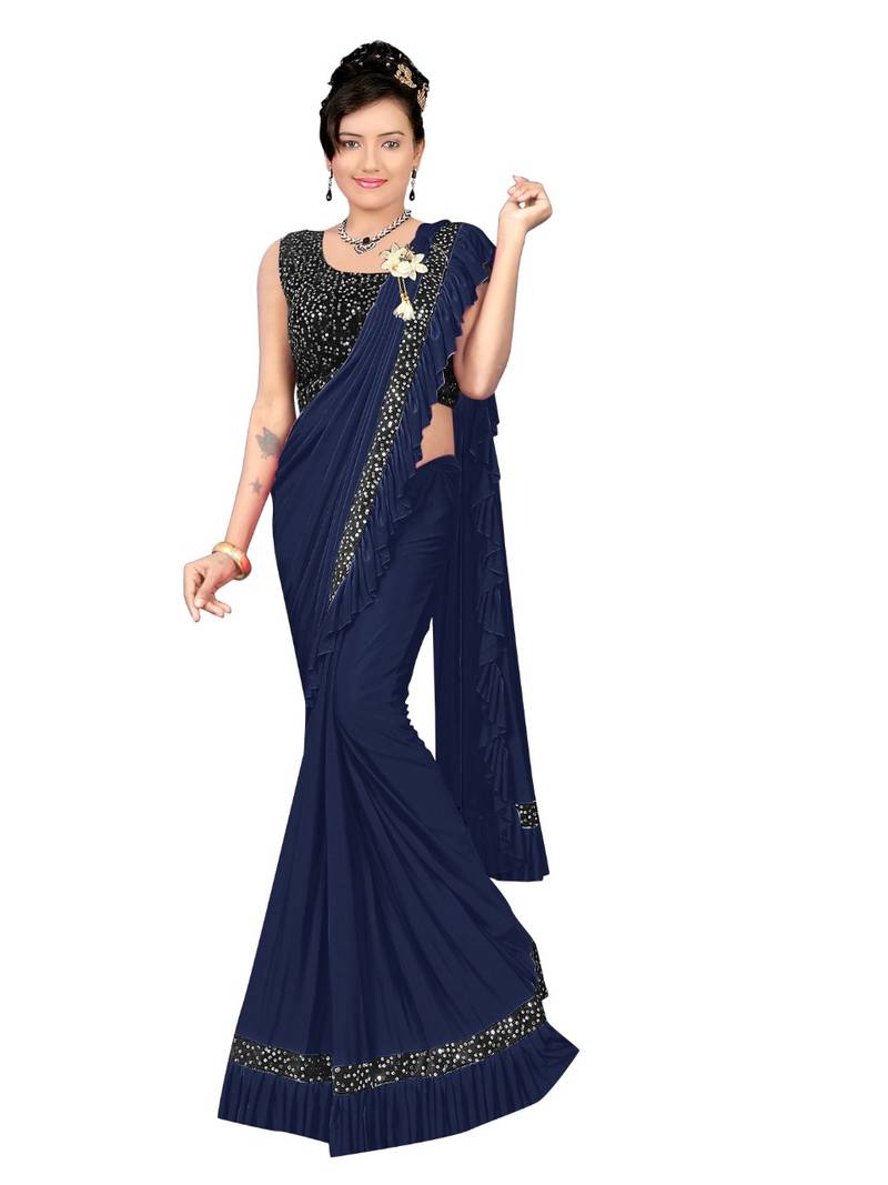 Navy Blue Ready To Wear Stitching Blouse With Broach And Sequence