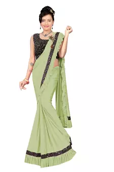 Navy Blue Ready To Wear Stitching Blouse With Broach And Sequence