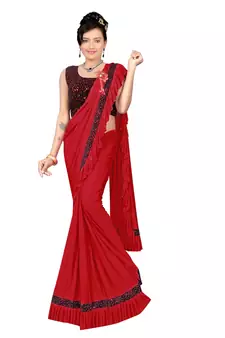 Red Ready To Wear Stitching Blouse With Broach And Sequence
