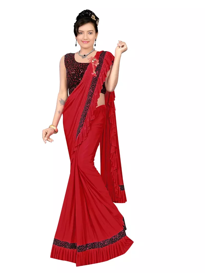 Red Ready To Wear Stitching Blouse With Broach And Sequence