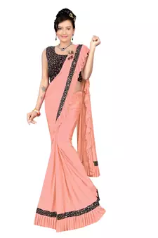 Navy Blue Ready To Wear Stitching Blouse With Broach And Sequence