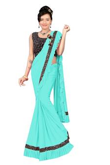 Sky Blue Ready To Wear Stitching Blouse With Broach And Sequence