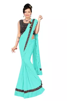 Sky Blue Ready To Wear Stitching Blouse With Broach And Sequence