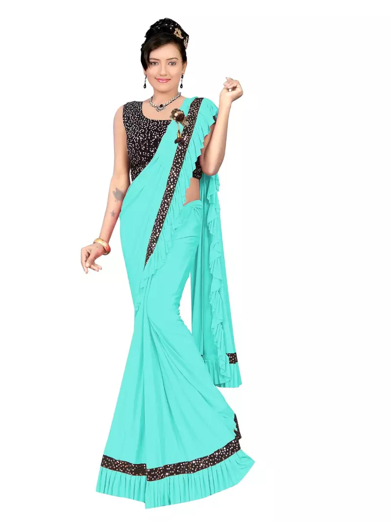 Sky Blue Ready To Wear Stitching Blouse With Broach And Sequence