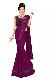 Dark Wine Ready To Wear Stitching Blouse With Broach And Sequence