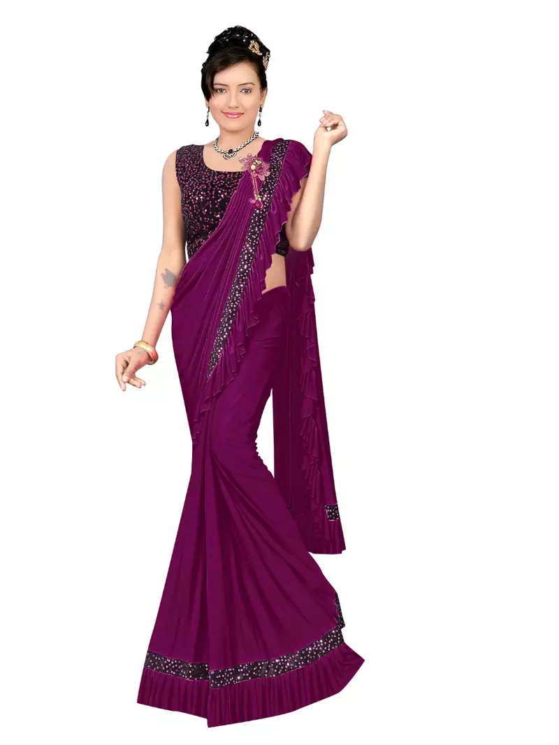 Dark Wine Ready To Wear Stitching Blouse With Broach And Sequence