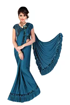 Blue Ready To Wear Stitching Blouse With Broach And Sequence