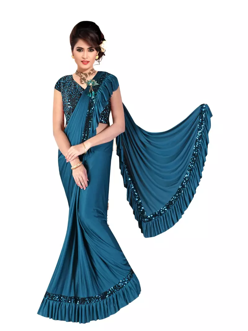 Blue Ready To Wear Stitching Blouse With Broach And Sequence