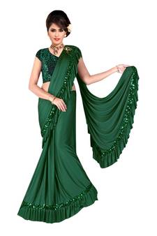 Dark Green Ready To Wear Stitching Blouse With Broach And Sequence