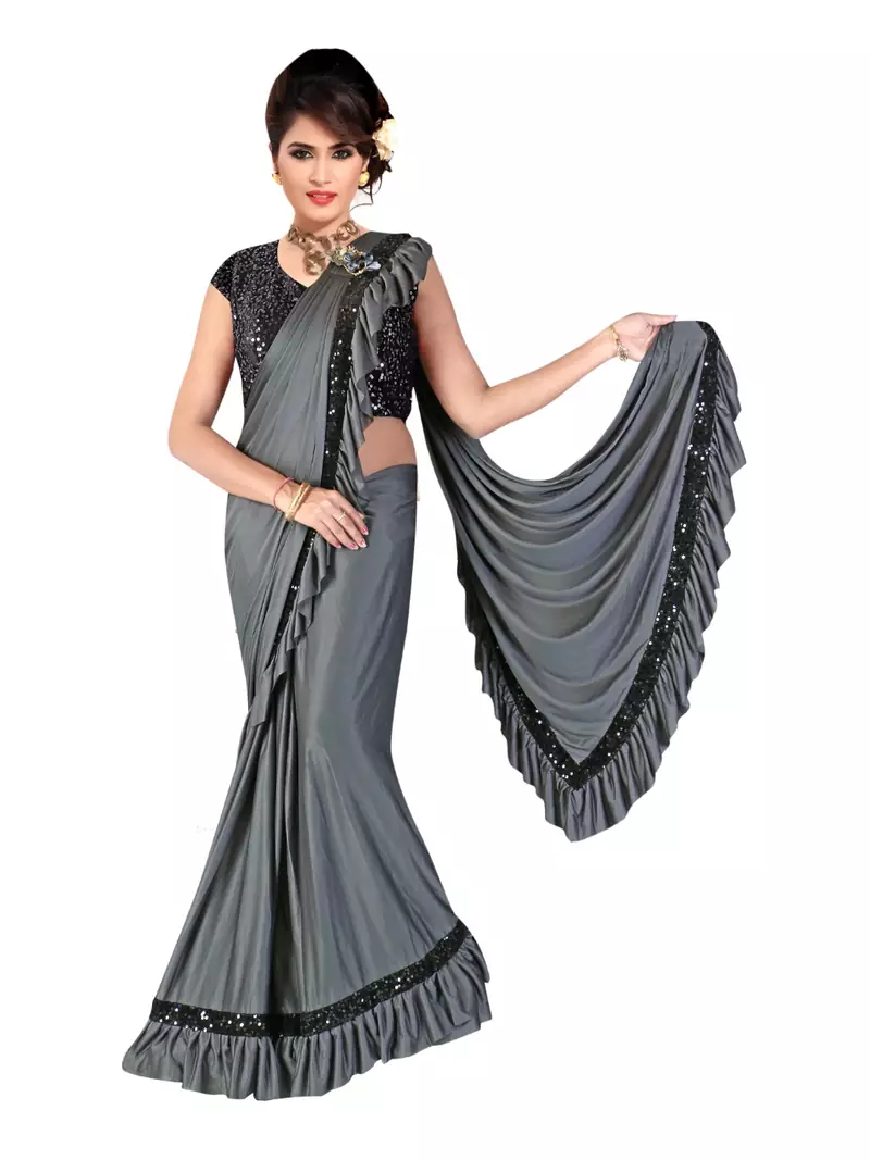 Grey Ready To Wear Stitching Blouse With Broach And Sequence