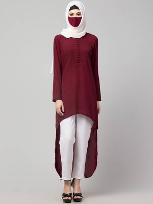 Maroon Asymmetrical Tunic With A Trouser Co-ord Set 1