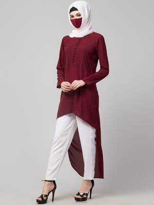 Maroon Asymmetrical Tunic With A Trouser Co-ord Set 2