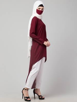 Maroon Asymmetrical Tunic With A Trouser Co-ord Set 3