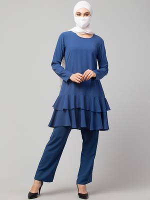 Blue Dual Layered Tunic With Matching Trouser Co-ord Set 1