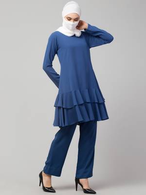 Blue Dual Layered Tunic With Matching Trouser Co-ord Set 2