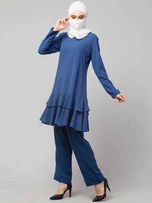 Blue Dual Layered Tunic With Matching Trouser Co-ord Set 3