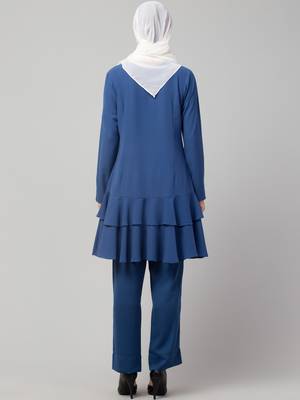 Blue Dual Layered Tunic With Matching Trouser Co-ord Set 4