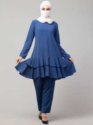 Blue Dual Layered Tunic With Matching Trouser Co-ord Set 5