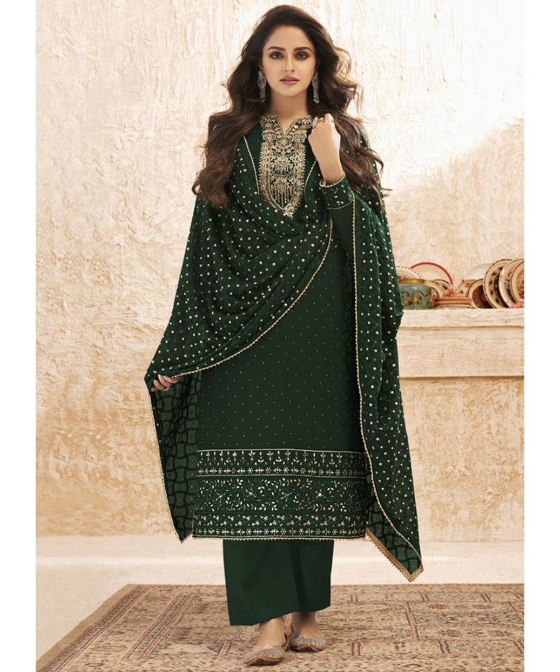 Dark Green Georgette Semi Stitched Salwar Suits