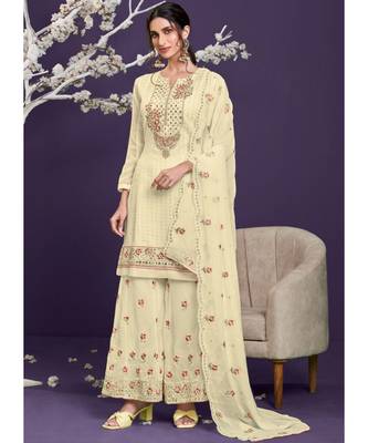 Off White Georgette Semi Stitched Salwar Suits 2