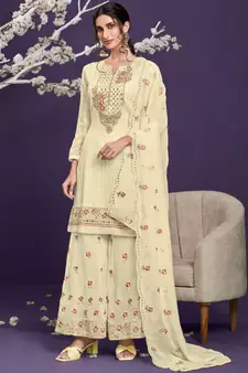 Off White Georgette Semi Stitched Salwar Suits