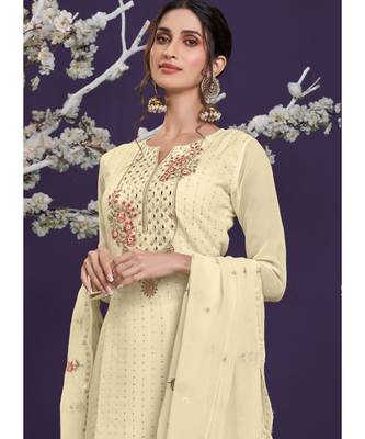 Off White Georgette Semi Stitched Salwar Suits 3