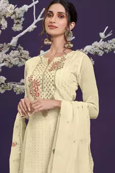 Off White Georgette Semi Stitched Salwar Suits