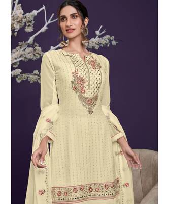 Off White Georgette Semi Stitched Salwar Suits 4