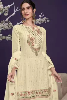 Off White Georgette Semi Stitched Salwar Suits